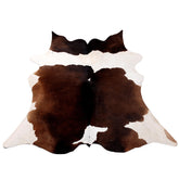 Luxury Medium Brown & White Cowhide Rug - Handcrafted Natural Hide with Soft Hair, Hypoallergenic, Non-Slip Backing, Unique Markings -