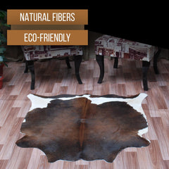 Luxurious Dark Brown & White Cowhide Rug - Hypoallergenic Medium Size Rug with Non-Slip Backing for Modern Home Decor