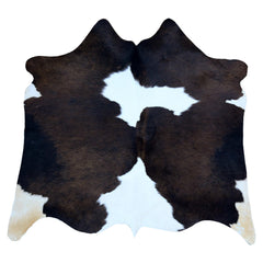 Rustic Charm Cowhide Rug: Medium Dark Brown & White - Handcrafted, Durable, Versatile for Modern Home Decor