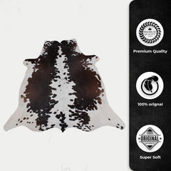 Luxurious Medium Brown & White Cowhide Rug - Hypoallergenic, Non-Shedding, Handcrafted Natural Beauty, Durable - Versatile