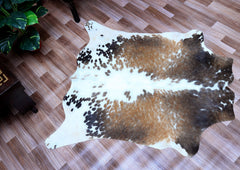 Handcrafted Medium Brown & White Cowhide Rug | Unique Animal Pattern | Luxurious Natural Hide | Hypoallergenic - Non-Slip