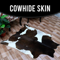 Luxurious Dark Brown and White Cowhide Rug - Hypoallergenic Animal Print Area Rug with Non-Slip Suede Back - Handcrafted Premium Hide Rug