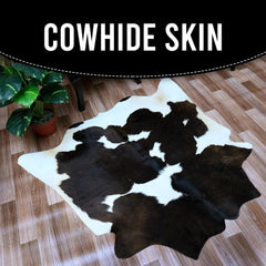 Luxurious Natural Dark Brown and White Cowhide Rug Hypoallergenic Non-Slip Area Rug - Handcrafted Small Animal Print Skin Rug with Free