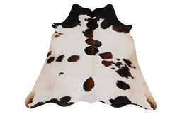 Luxurious Small Brown and White Cowhide Rug - Handcrafted, Soft Hair, Hypoallergenic, Non-Shedding, Non-Slippery Suede Back - Free Shipping!