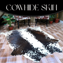 Luxurious Brown & White Cowhide Rug - Hypoallergenic, Non-Slip, Non-Shedding - Perfect for Bedroom - Living Room - Free UK Shipping