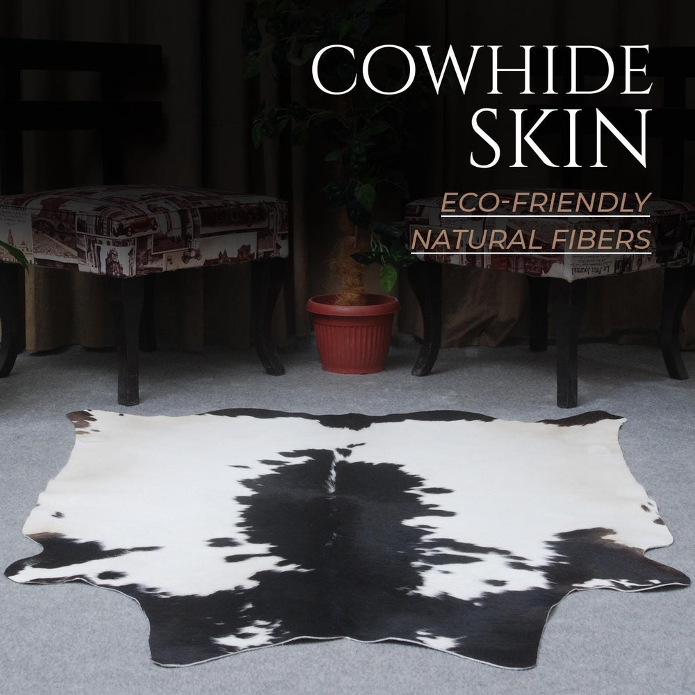 Sophisticated Black & White Cowhide Rug - Hypoallergenic - Non-Slip Large Animal Print Carpet for Home Decor - Unique Hand-Selected Design - Celestial Leather Limited