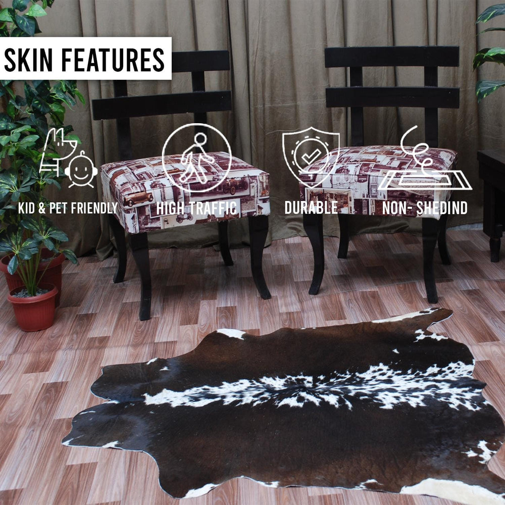 Luxury Brown & White Cowhide Rug for Bedroom - Living Room Decor - Hypoallergenic - Non-Slippery Suede Back - Free UK Shipping - Celestial Leather Limited