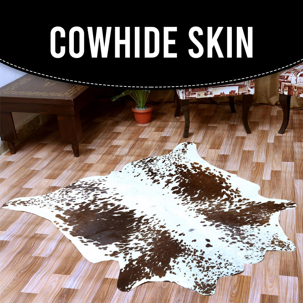 Luxurious Dark Brown & White Cowhide Rug - Large Animal Print Hypoallergenic Non Slippery Center Piece for Bedroom - Free Shipping in UK - Celestial Leather Limited