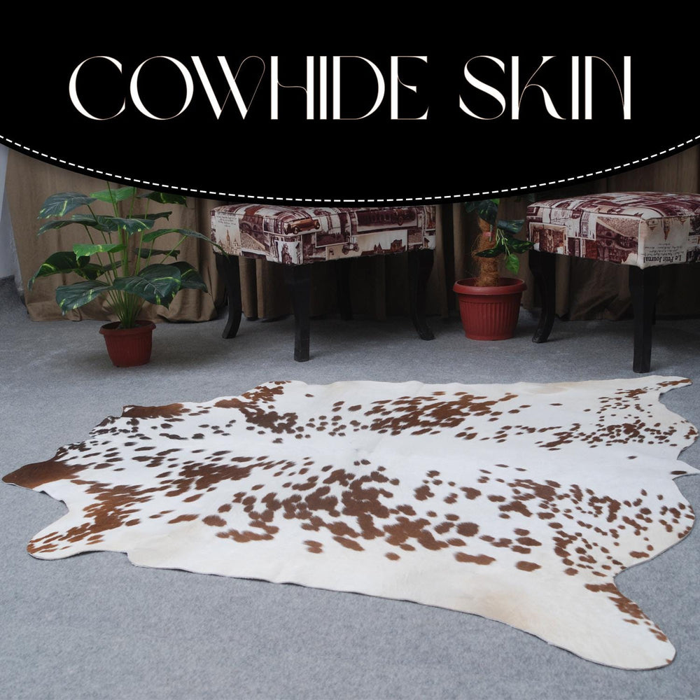 Luxury Brown and White Cowhide Rug - Large Hypoallergenic Rug with Non-Slip Suede Back - Natural Hair Cow Skin Rug for Home Decor - Celestial Leather Limited