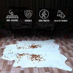 Luxurious Brown & White Cowhide Rug for Bedroom - Living Room - Hypoallergenic, Non-Slip, Non-Shedding, Top Quality, Free Shipping