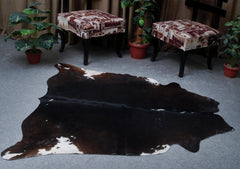 Luxurious Dark Brown & White Cowhide Rug, Hypoallergenic - Non-Slip - Handselected from Premium Hides, Stunning Centerpiece for Lounge - Celestial Leather Limited