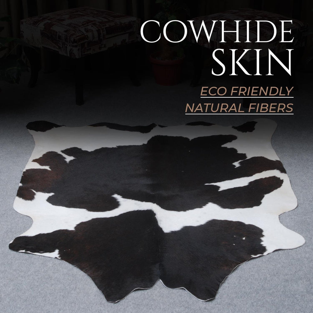 Luxurious Dark Brown & White Cowhide Rug for Lounge - Hypoallergenic, Non-Slip, Non-Shedding, Handselected Premium Hides - Large Size, Free - Celestial Leather Limited