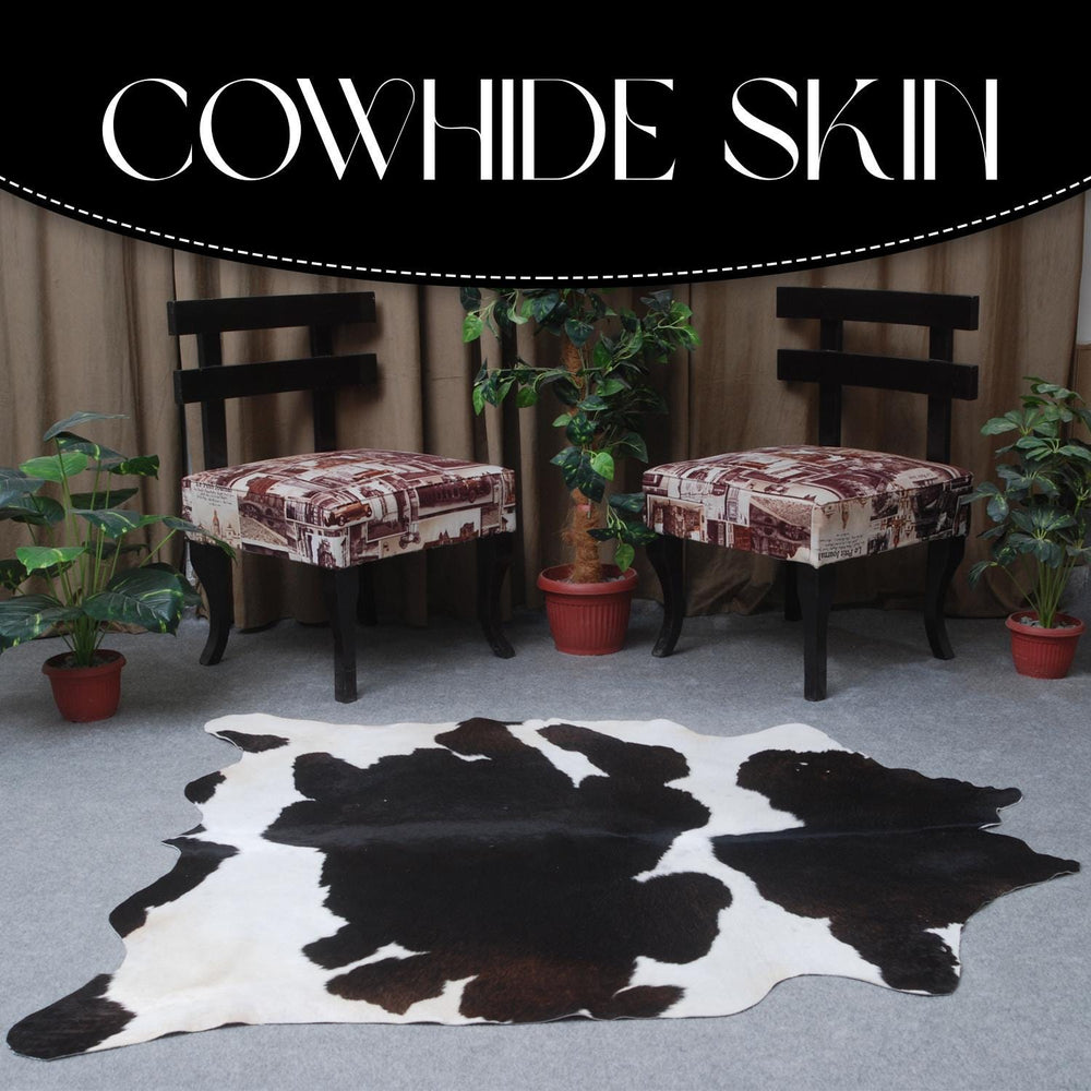 Luxurious Dark Brown & White Cowhide Rug for Lounge - Hypoallergenic, Non-Slip, Non-Shedding, Handselected Premium Hides - Large Size, Free - Celestial Leather Limited