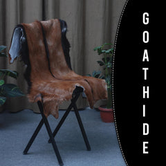 Luxurious Brown and Black Goat Hide Rug with Unique Patterns and Non-Slip Suede Back - Sustainable Eco-Friendly Accent Piece - Celestial Leather Limited