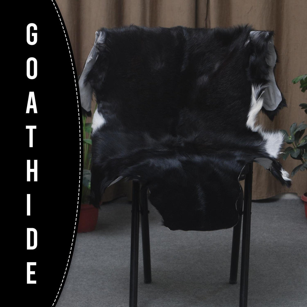 Modern Sophistication: Genuine Black & White Goat Skin Throw Rug - Hypoallergenic - Eco-Friendly - Unique Animal Skin Goathide - Non-Slip - Celestial Leather Limited