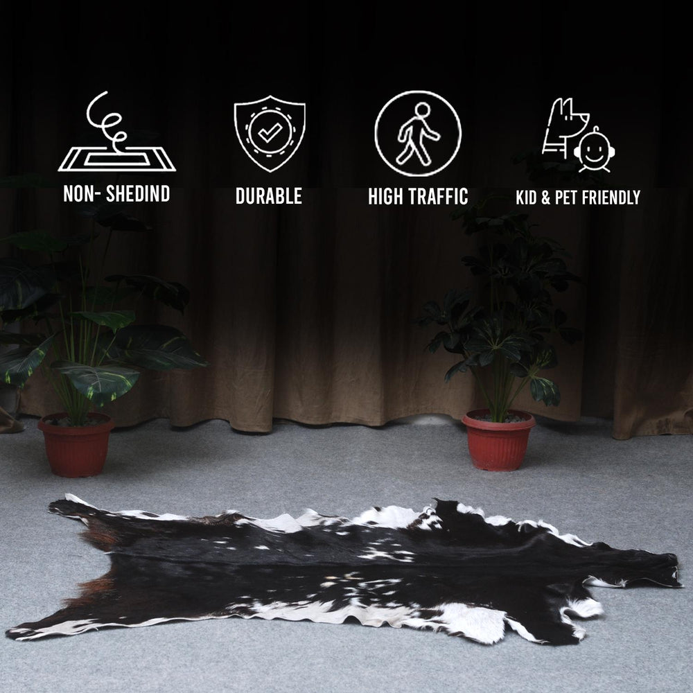 Striking Black & White Goat Skin Rug - Soft, Hypoallergenic, - Stylish Home Décor Accent - Celestial Leather Limited