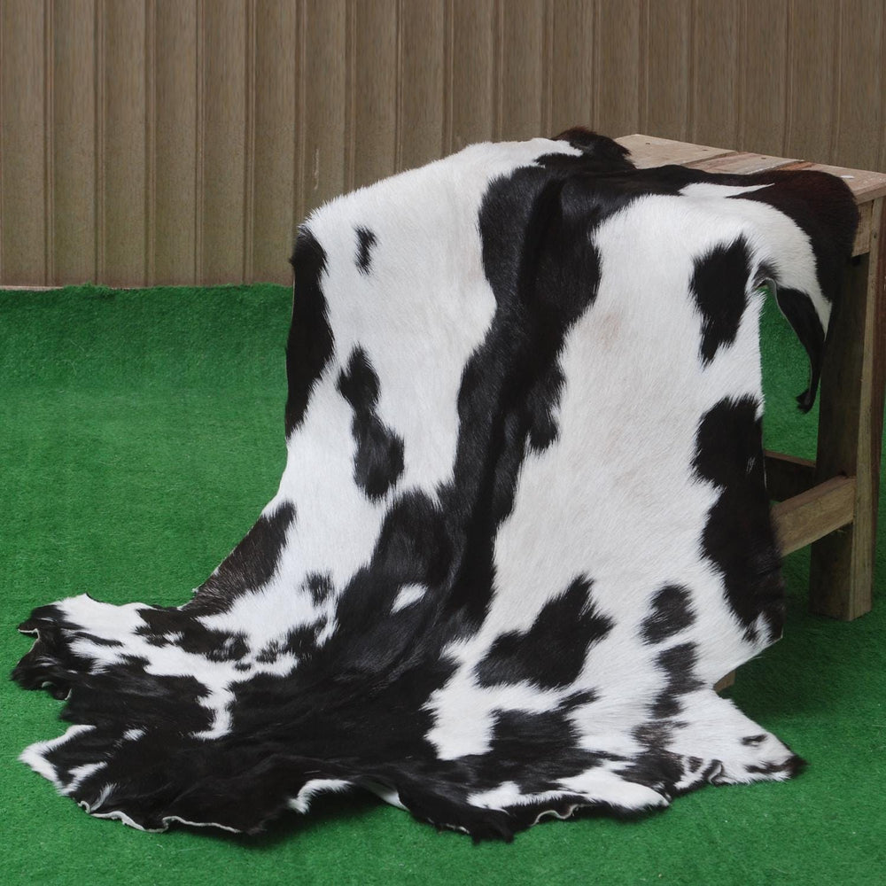 Luxury Black & White Natural Goatskin Rug - Modern Sophistication for Home Decor - Celestial Leather Limited