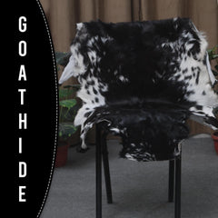 Luxury Black & White Goatskin Rug - Modern Décor, Soft - Pet-Friendly, Unique Natural Hair on Leather, Eco-Friendly Wall Art