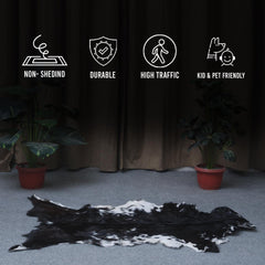 Luxury Black & White Goatskin Rug - Modern Décor, Soft - Pet-Friendly, Unique Natural Hair on Leather, Eco-Friendly Wall Art