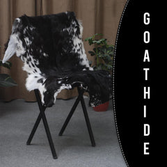 Luxury Black & White Goatskin Rug - Modern Décor, Soft - Pet-Friendly, Unique Natural Hair on Leather, Eco-Friendly Wall Art
