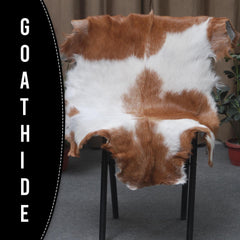 Luxury Brown and White Natural Goat Skin Rug with Modern Graphic Pattern for Stylish Wall Décor - Hypoallergenic and Non-Shedding,