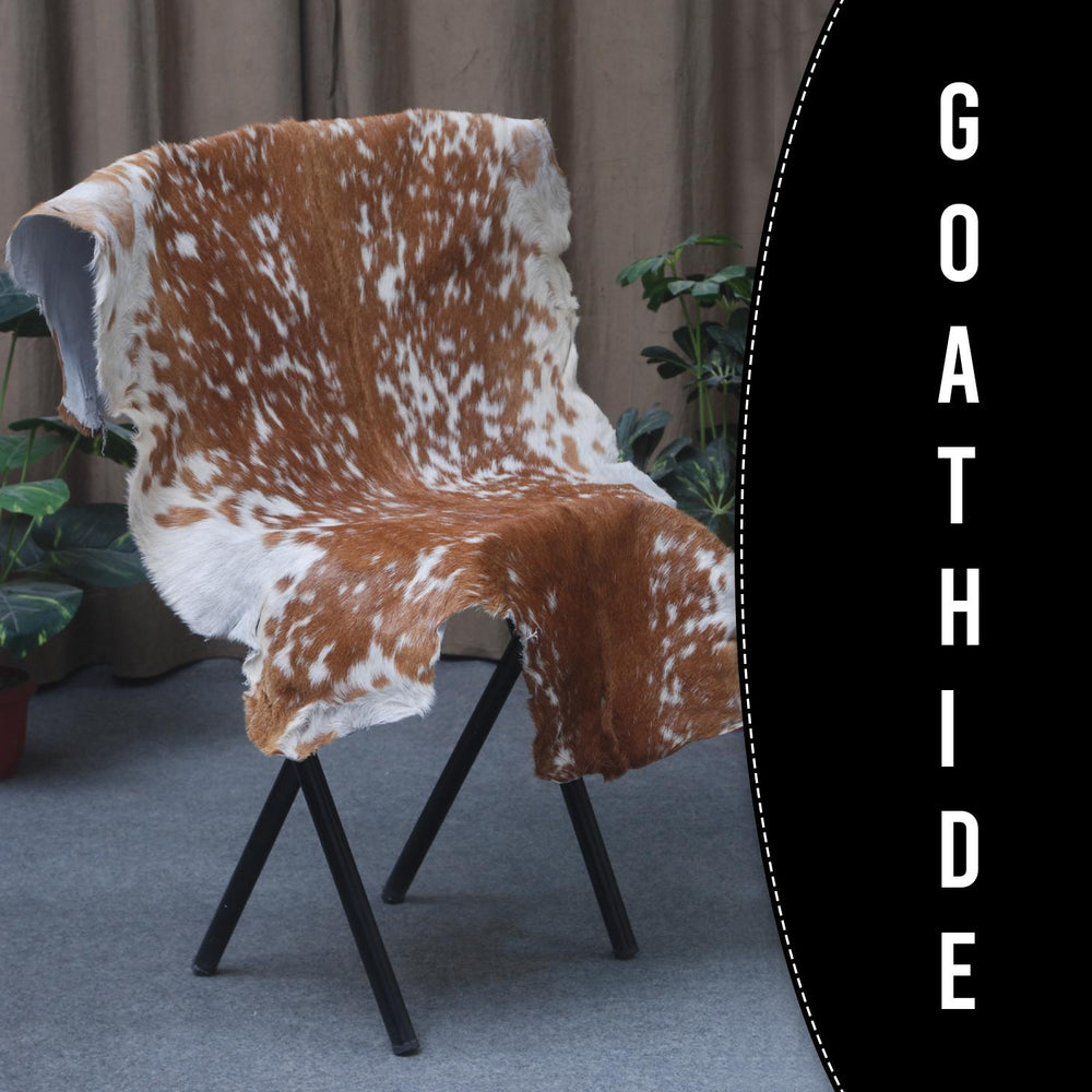 Luxurious Brown & White Premium Goatskin Rug | Handcrafted Hair-On Rug for Timeless Elegance - Sophistication in Any Room - Celestial Leather Limited