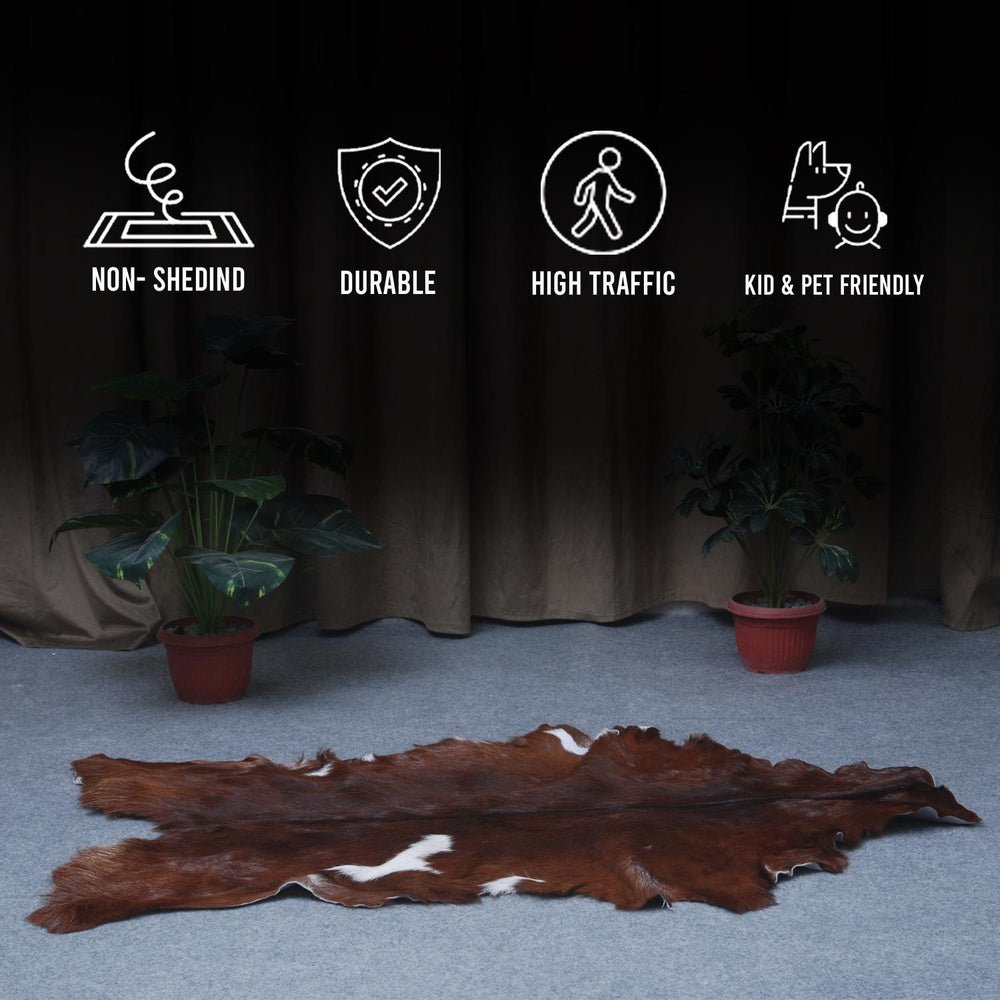 Luxurious Brown and White Goat Hide Rug - Premium Handcrafted Hair-On Goatskin Rug for Elegant Home Decor - Celestial Leather Limited