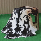 Luxurious Black White Handmade Goat Skin Rug - Unique Natural Beauty for Your Home