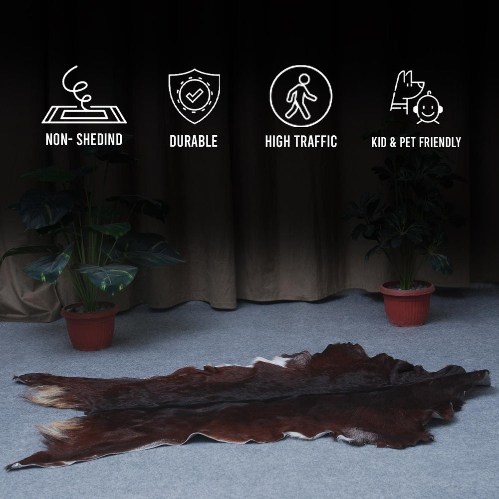 Luxury Dark Brown Goat Skin Floor Rug - Handmade from 100% Pure Goat Skin, Non-Shedding, Kid & Pet-Friendly, Eco-Friendly and Sustainable - Celestial Leather Limited