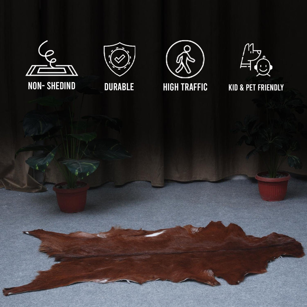 Luxurious Brown and White Goat Skin Rug - Premium Handcrafted Hair-On Goatskin Rug for Elegant Home Decor - Celestial Leather Limited