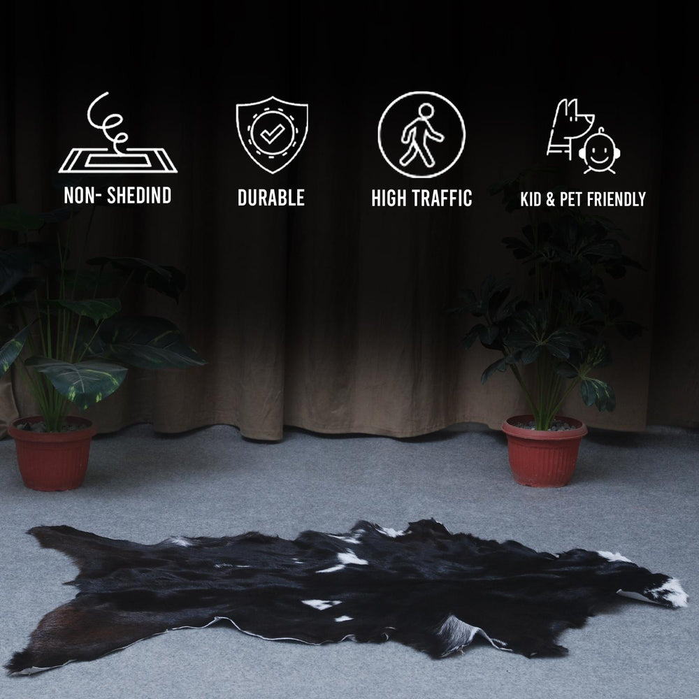 Luxury Black & White Goat Skin Floor Rug - Soft, Durable, and Eco-Friendly - Stylish Decor Accent for High-Traffic Areas - Celestial Leather Limited