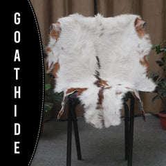 Luxurious Brown and White Goat Hide Rug | Handcrafted Premium Goatskin Rug - Sustainable, Eco-friendly, Hypoallergenic, Non-slip Suede Back - Celestial Leather Limited