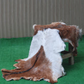 Premium Handcrafted Brown and White Goat Skin Rug - Luxury Hair-on Goatskin Rug for Elegant Spaces - Celestial Leather Limited