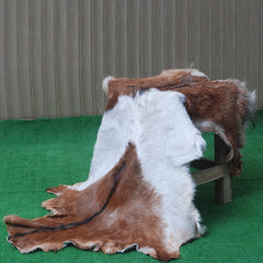 Premium Handcrafted Brown and White Goat Skin Rug - Luxury Hair-on Goatskin Rug for Elegant Spaces - Celestial Leather Limited