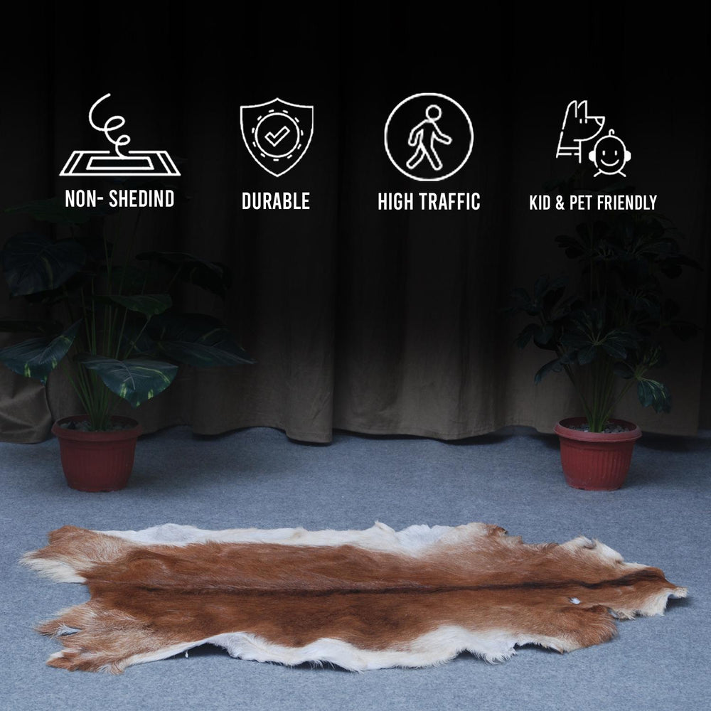 Luxury Brown and White Goat Hide Rug - Natural Premium Hair-On Goat Skin Rug - Handcrafted Eco-Friendly Home Decor - Celestial Leather Limited