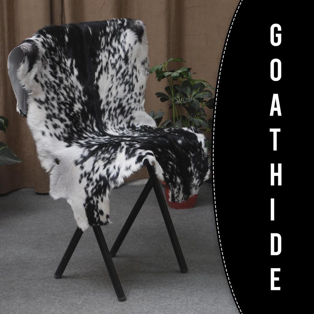 Luxurious Handmade Black & White Goat Skin Rug - Soft, Pet-Friendly, Hypoallergenic, & Eco-Friendly - Unique Statement Piece for Your Home - Celestial Leather Limited