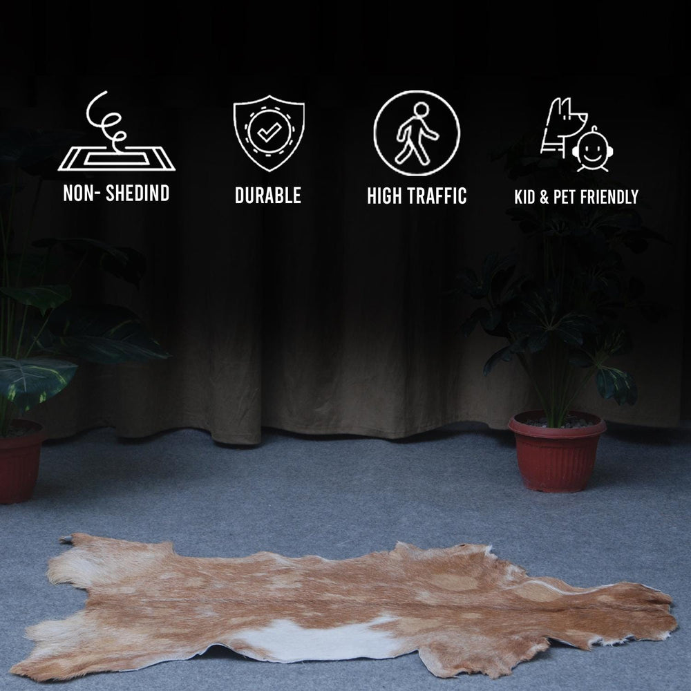 Luxury Brown & White Goat Hide Rug with Natural Variations | Premium Hair-on Goat Skin Rug for Home Décor - Celestial Leather Limited