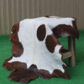 Luxurious Brown and White Genuine Goat Hide Rug - Handcrafted Premium Hair-On Goat Skin Rug with Unique Patterns and Colors - Celestial Leather Limited