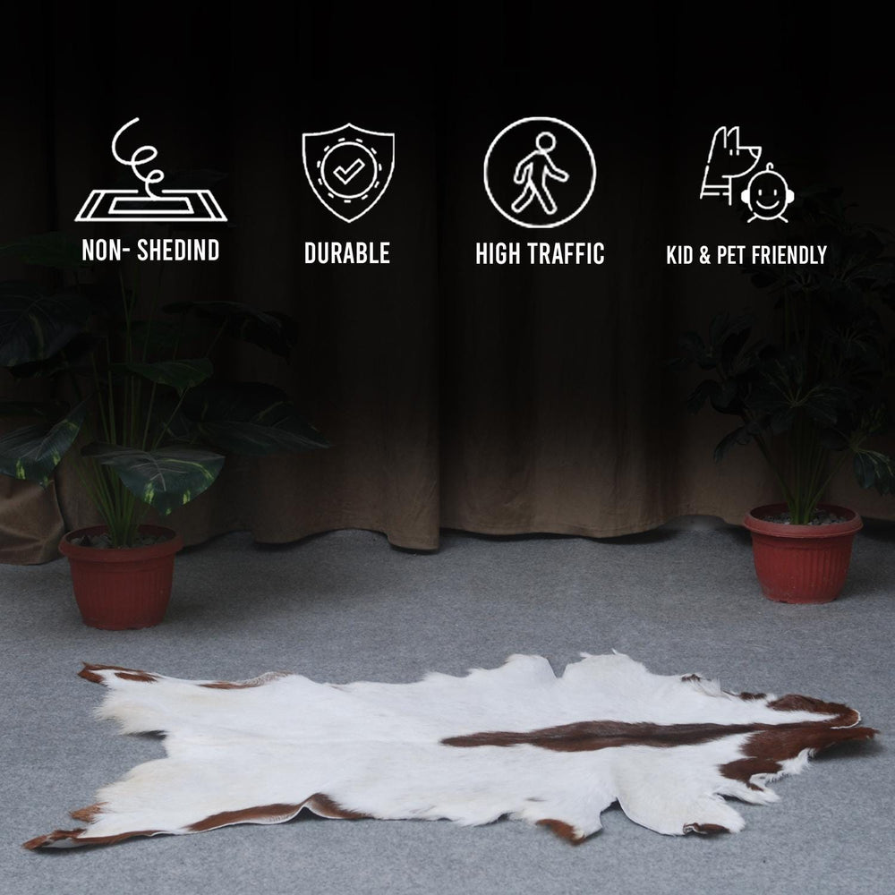 Luxury Brown & White Goat Hide Rug - Premium Hair-on Skin - Eco-Friendly - Hypoallergenic - Handcrafted Elegance for Any Room - Celestial Leather Limited