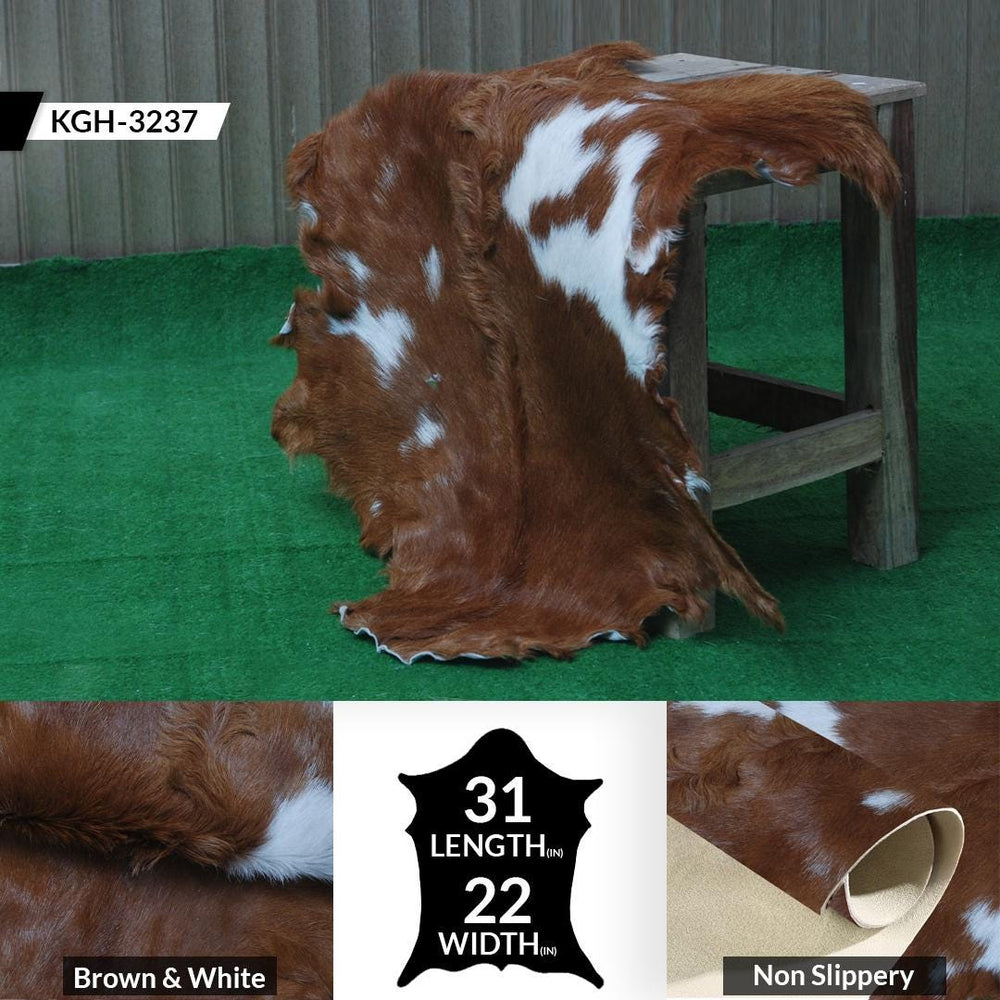 Luxury Brown & White Goat Skin Rug with Unique Patterns - Eco-Friendly - Hypoallergenic for Living Room or Bedroom Décor - Celestial Leather Limited