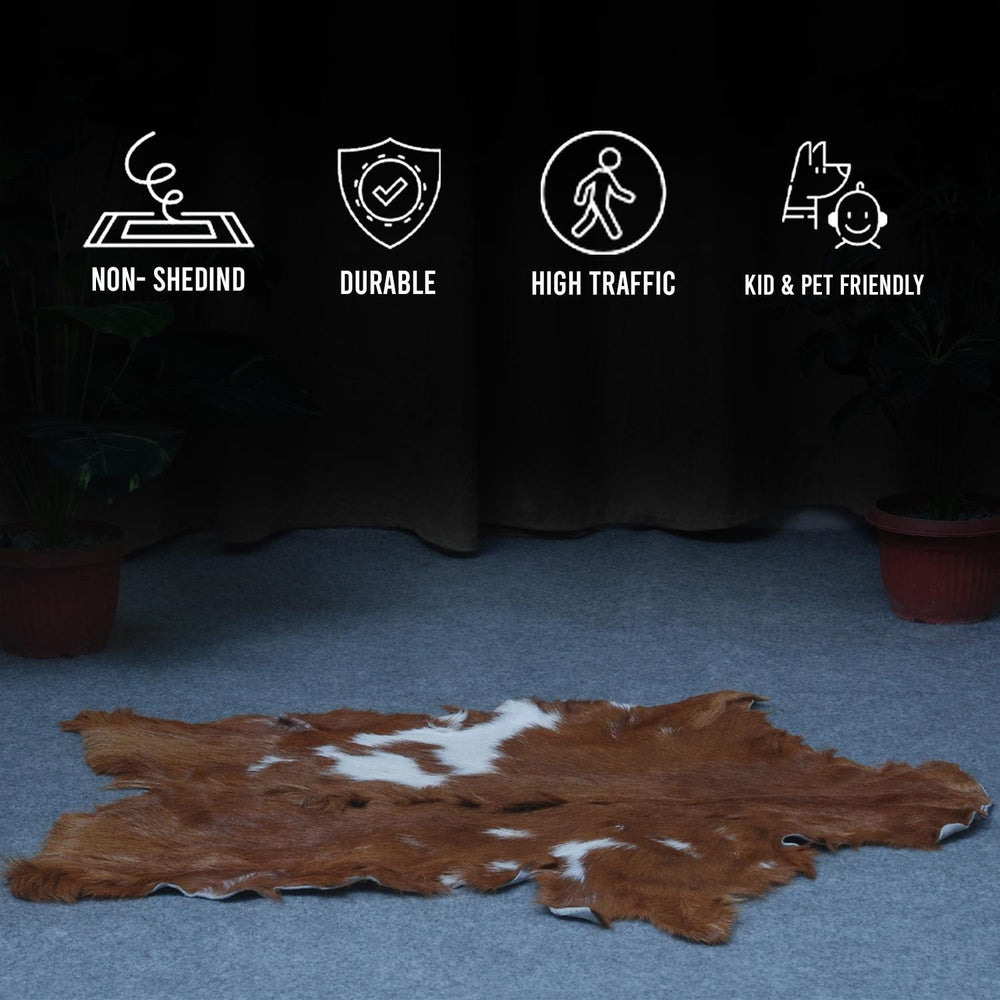 Luxury Brown & White Goat Skin Rug with Unique Patterns - Eco-Friendly - Hypoallergenic for Living Room or Bedroom Décor - Celestial Leather Limited