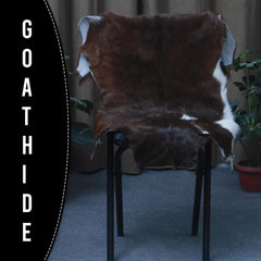 Luxury Handmade Dark Brown & White Goat Skin Rug - Soft, Hypoallergenic, & Sustainable