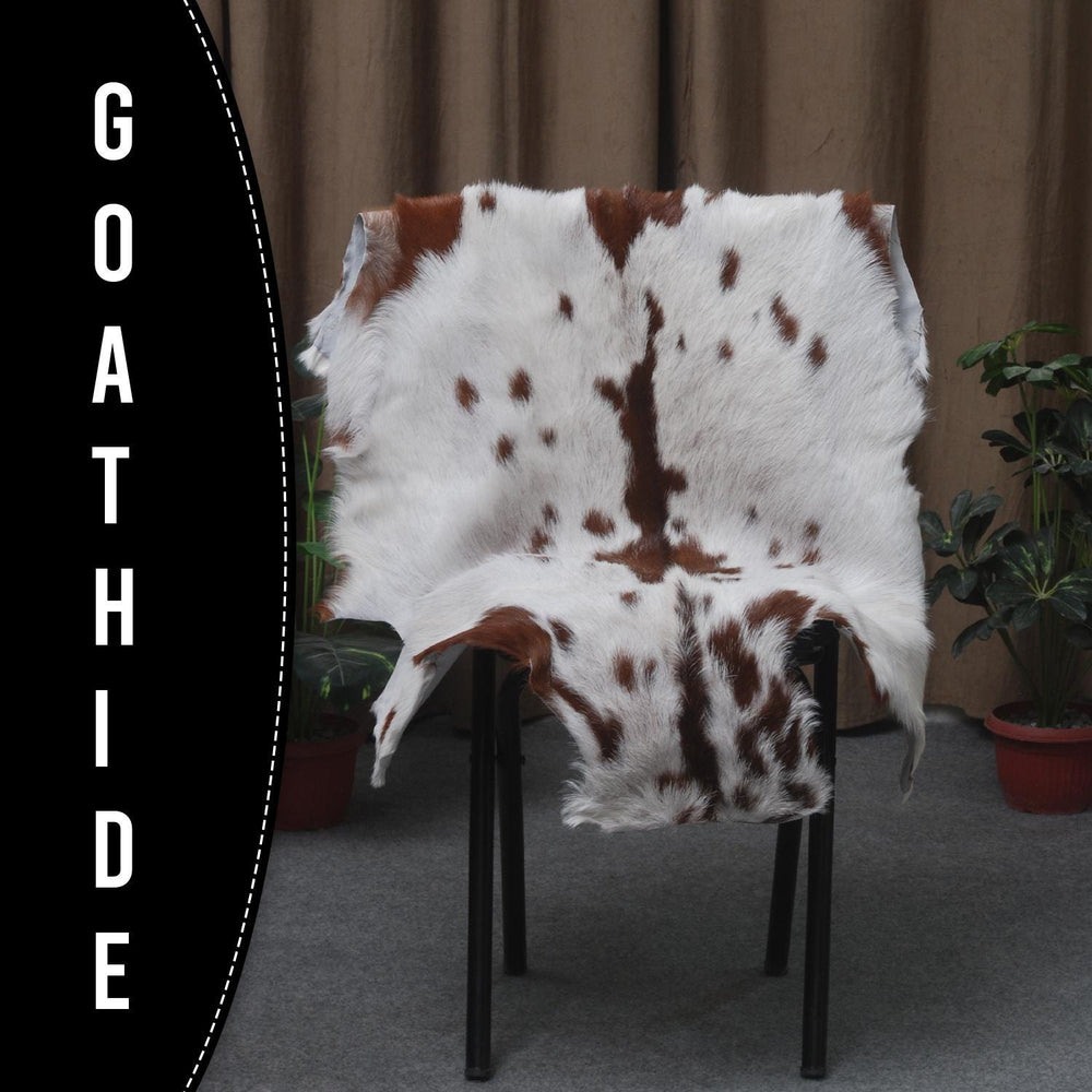 Luxury Brown & White Goat Skin Rug - Handmade Pure Goat Skin Floor Rug with Unique Colour Variations & Hypoallergenic Qualities - Celestial Leather Limited