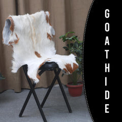 Luxury Brown and White Goat Hide Rug | Premium Hair-On Skin | Non-Slip Suede Back | Sustainable & Eco-Friendly | Handcrafted Elegance