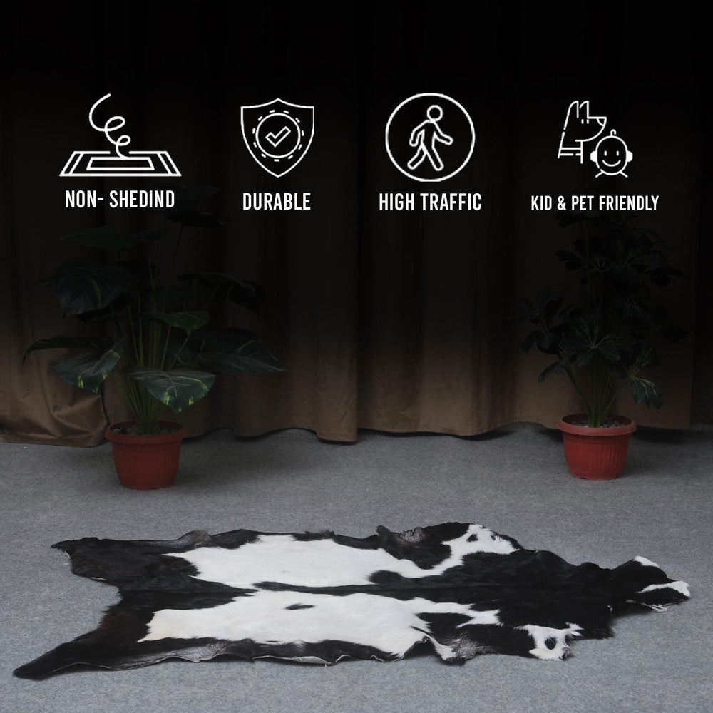 Luxurious Handmade Black & White Goat Skin Rug: Soft, Hypoallergenic, Sustainable, Non-Shedding & Unique - Add Nature's Beauty to Your Home - Celestial Leather Limited