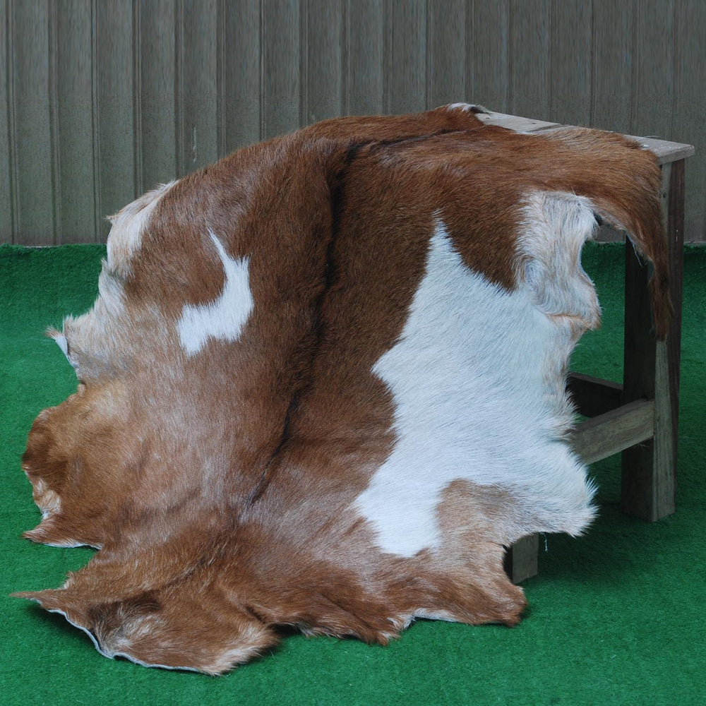 Luxurious Brown And White Goat Skin Rug - Handmade Pure Goat Skin Floor Rug with Unique Colour Variations - Celestial Leather Limited