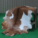 Luxurious Brown And White Goat Skin Rug - Handmade Pure Goat Skin Floor Rug with Unique Colour Variations - Celestial Leather Limited