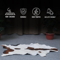 Luxury Handmade Dark Brown White Goat Skin Rug with Non-Slip Suede Backing - Eco-Friendly Natural Beauty for High-Traffic Areas - Celestial Leather Limited