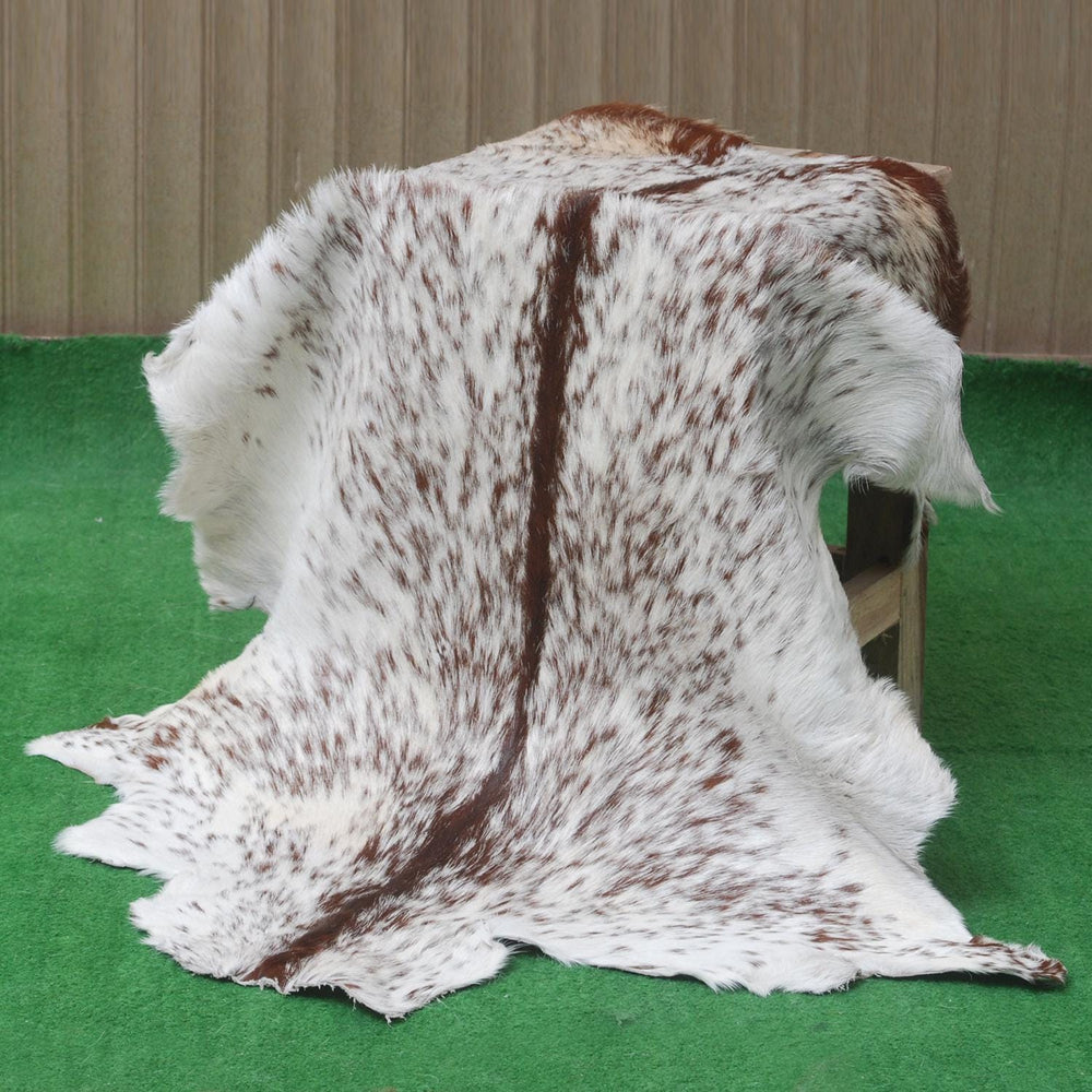 Luxurious Brown and White Goat Skin Rug - Premium Hair-On Eco-Friendly Goatskin Rug with Unique Patterns and Non-Slip Suede Back - Celestial Leather Limited