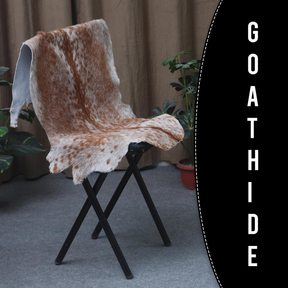 Luxury Brown and White Goat Hide Rug - Handpicked Premium Natural Goat Skin Rug with Unique Patterns and Non-Slip Suede Back - Celestial Leather Limited